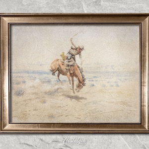 Vintage Cowboy Rodeo Print: Rustykalny obraz olejny w stylu westernu (pobranie cyfrowe), 264