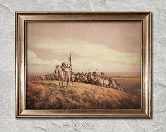 Grabado antiguo de jinetes nativos americanos: pintura al óleo del oeste (descarga digital), 205