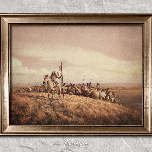 Western Painting | Antique Wall Art | Native Americans Print | Horse Riders | PRINTABLE Art | Digital Download | 205