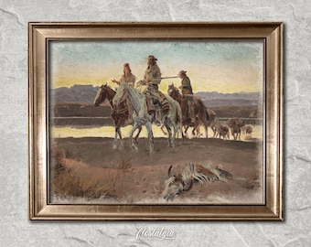 Western Print | Native Americans Oil Painting | Countryside Painting | Antique Wall Decor | PRINTABLE Art | 277