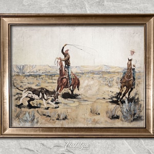 Vintage Western Print | Cowboy Painting | Antique Wall Art | Western Oil Painting | Southwest Art | Printable Digital Download | 276