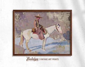 Horse Rider Print, Antique Cowboy Painting, PRINTABLE Rustic Wall Art, Digital Instant Download, 727