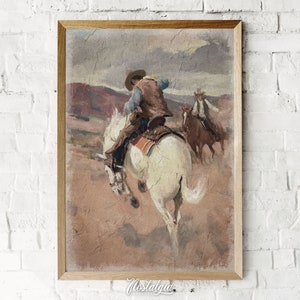 Vintage Rodeo Cowboy Oil Painting Print: Rustic Western Decor (Digital Download)