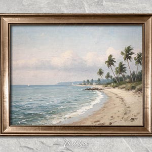 Vintage Seascape Painting, Seaside Printable Decor, Rustic Wall Art, Downloadable, 594