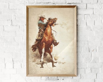 Vintage Cowboy Oil Painting: Western Art Print (Digital Download), 570