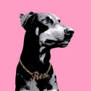 Your dog or cat with a personalized collar necklace in silver, gold or color | Printable digital file