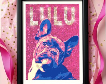 Personalized GLITTER POP ART style poster of your pet | Digital file