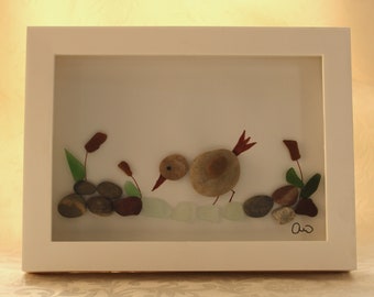 Framed Sea Glass Art Picture - Herring Fishing