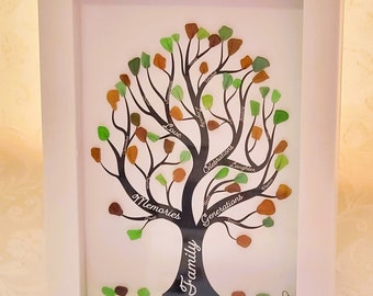 Framed Sea Glass Art Picture - Family Tree V1