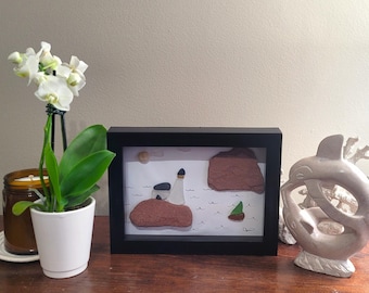 Framed Sea Glass Art Picture - Lighthouse Island