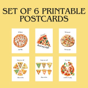 Set aus 6 druckbaren Pizza-Postkarten (digitale PDF-Datei)