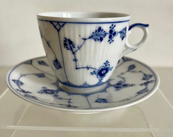 Royal Copenhagen Blue Fluted Plain Coffee Cup & Saucer Demitasse Antique #93