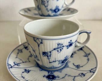 Tasse à thé et soucoupe bleu cannelées Royal Copenhagen X 2 # 1/79 1ère qualité