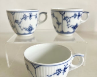 Royal Copenhagen Blauwe Gecanneleerde Koffiekopjes x 3 Demitasse # 1/298