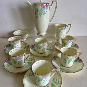 Royal Doulton Art Deco Coffee Set Nerissa Pattern Pastels 1930’s  VGC!