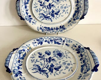 Antique Ridgway Opaque China Pair Of Serving Plates British Flowers C1825 40cm