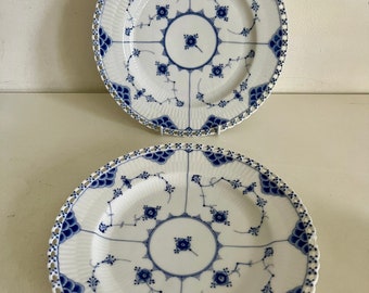 Royal Copenhagen Blue Fluted Half Lace 2 X Lunch Plates 8 3/4” Circa 1888 Rare!