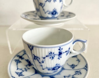 Royal Copenhagen Blue Fluted Plain Coffee Cup & Saucer Demitasse Pair # 1/298