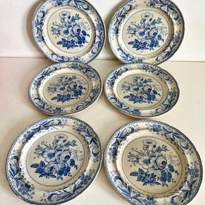 Antique Carey Blue Transferware Opaque China Staffordshire 6 X Plates 1830’s