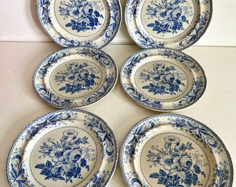 Antique Carey Blue Transferware Opaque China Staffordshire 6 X Plates 1830’s