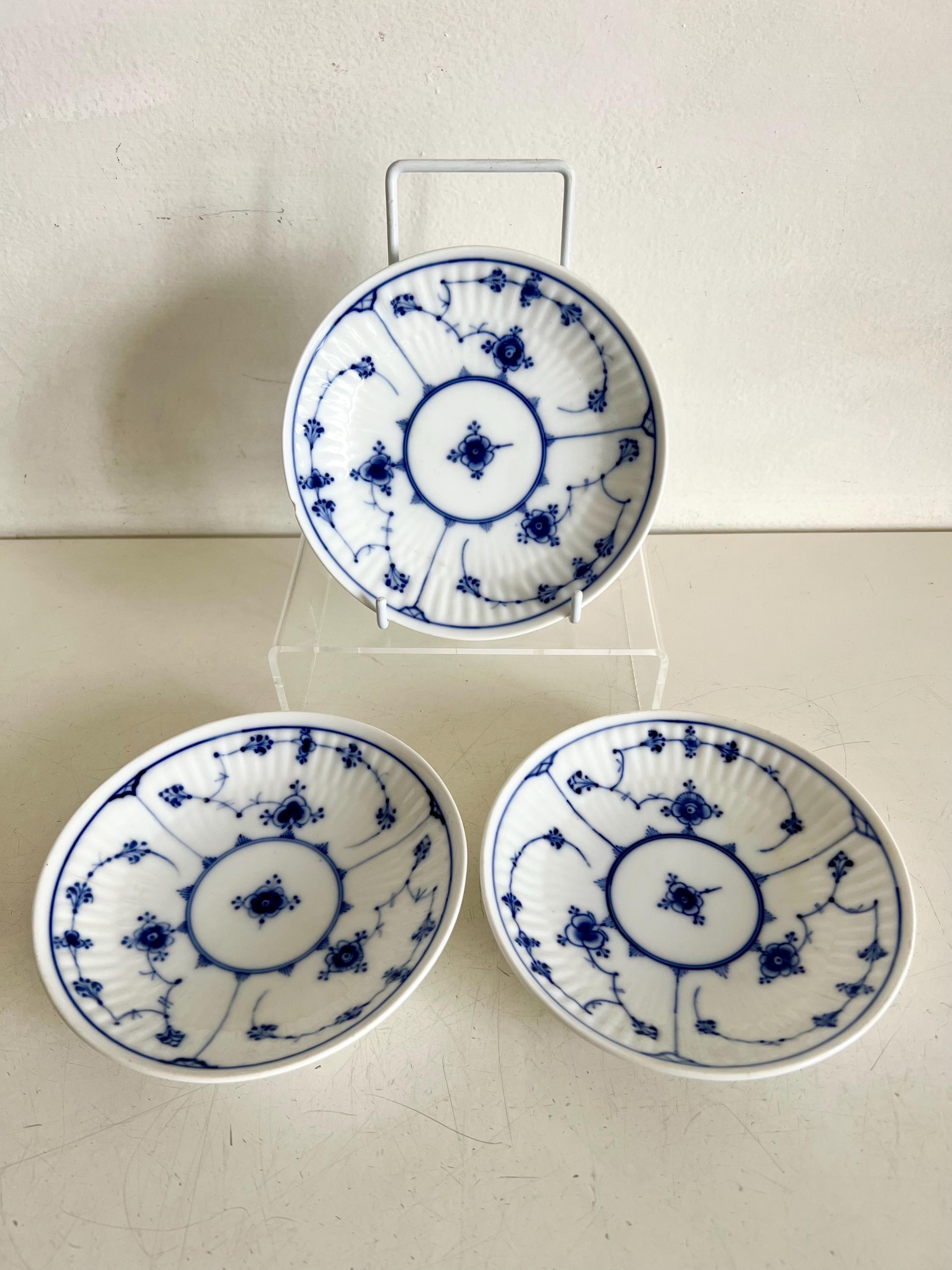 Royal Copenhagen Blue Fluted Plain Saucer X 3 Antique 1870 - 1890