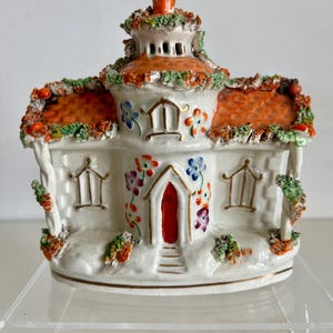 Antique English Victorian Staffordshire Pottery Cottage Flatback Ornament