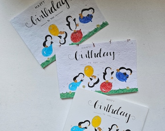 penguin lover gift | penguin on balloons | kids birthday card | penguin birthday | 5x7 birthday card | Birthday Cards | cute penguin card