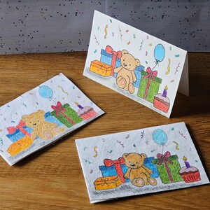 Carte d'anniversaire de fils | ours en peluche bleu | Ballon GARÇONS | 2e 3e 4e 5e 6e | arrière petit-fils | Carte pour l'anniversaire des enfants | âge et nom |