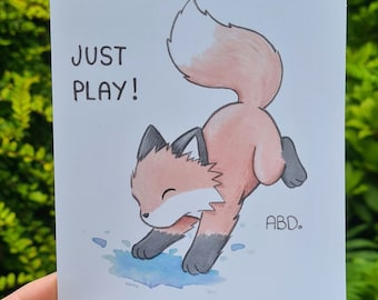 Fox Cub Art Print: Marker and Pencil Drawing (A5, A6)