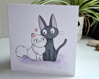 ヴィンテージ 猫の置物 2 体セット - 陶器の猫の像 - 白とピンクの花の