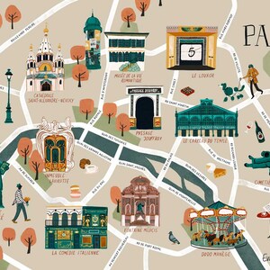 Alternative illustrierte Paris-Karte, einzigartige Pariser Illustrationskunst, Pariser Abenteuer, Geschenk für Reiseliebhaber, Stadt der Lichter