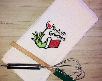 Decorative Grinch Christmas wine hand/kitchen towel/ secret Santa gift