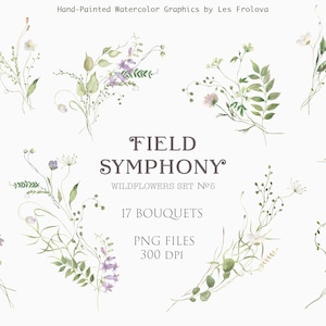 Watercolor Wild Flowers Bouquets Collection, Floral Arrangement, Wildflowers Meadow PNG Digital Download