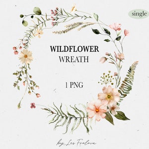 Wildflower Watercolor Wreath PNG, Watercolor Floral Wreath Clipart, Field Flowers Wreath Image, Summer Wedding Invite