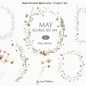 Watercolor Wildflower Cliparts, Floral Frames, Bouquets. Wildflowers PNG Digital Download