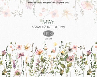 Wildblumen Musterdesign PNG, Sommer Blumenrand, Wildblumen Blumen Aquarell Clipart, Feldblumen Rahmen