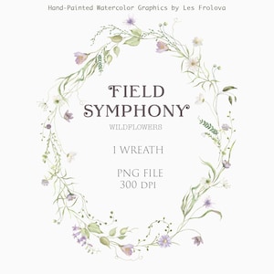 Watercolor Field Flower Wreath Clipart, Wild Flower Wreath, Summer Wedding Invitation Digital Download PNG