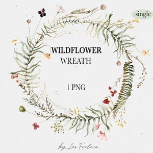 Wildflower Wreath Clipart PNG, Watercolor Floral Wreath, Field Flowers Wreath, Summer Wedding Invitation