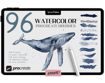 BUNDLE 96 Realistic Watercolor Procreate Brushes Kit