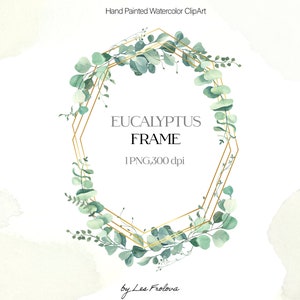 Aquarell Eukalyptus Blätter Rahmen, Blätter Rahmen, Blätter Kranz Clipart. Eukalyptus-Hochzeitseinladung Vorlage PNG Digital Download