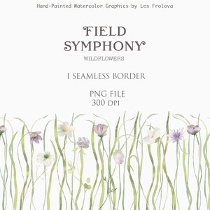Watercolor Flower Seamless Border Clipart, Summer Wild Flower Border, Field Wedding Invitation PNG Digital Download