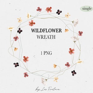Watercolor Wildflower Wreath Clipart PNG, Watercolor Floral Wreath, Field Flowers Wreath, Spring Wedding Invitation