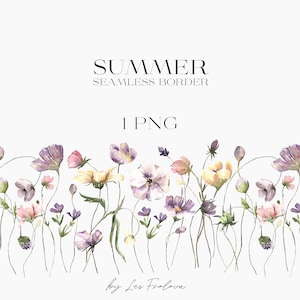 Floral Seamless Border Clipart PNG, Floral Frame Image, Wild Flowers Floral Watercolor Clipart, Field Flowers Frame