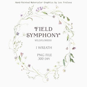 Watercolor Delicate Floral Wreath, Wild Flowers Arrangement, Summer Field Wedding Invitation Digital Download Clipart PNG