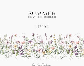 Floral Border PNG, Wild Flowers Floral Watercolor Clipart, Field Flowers Clipart, Floral Frame