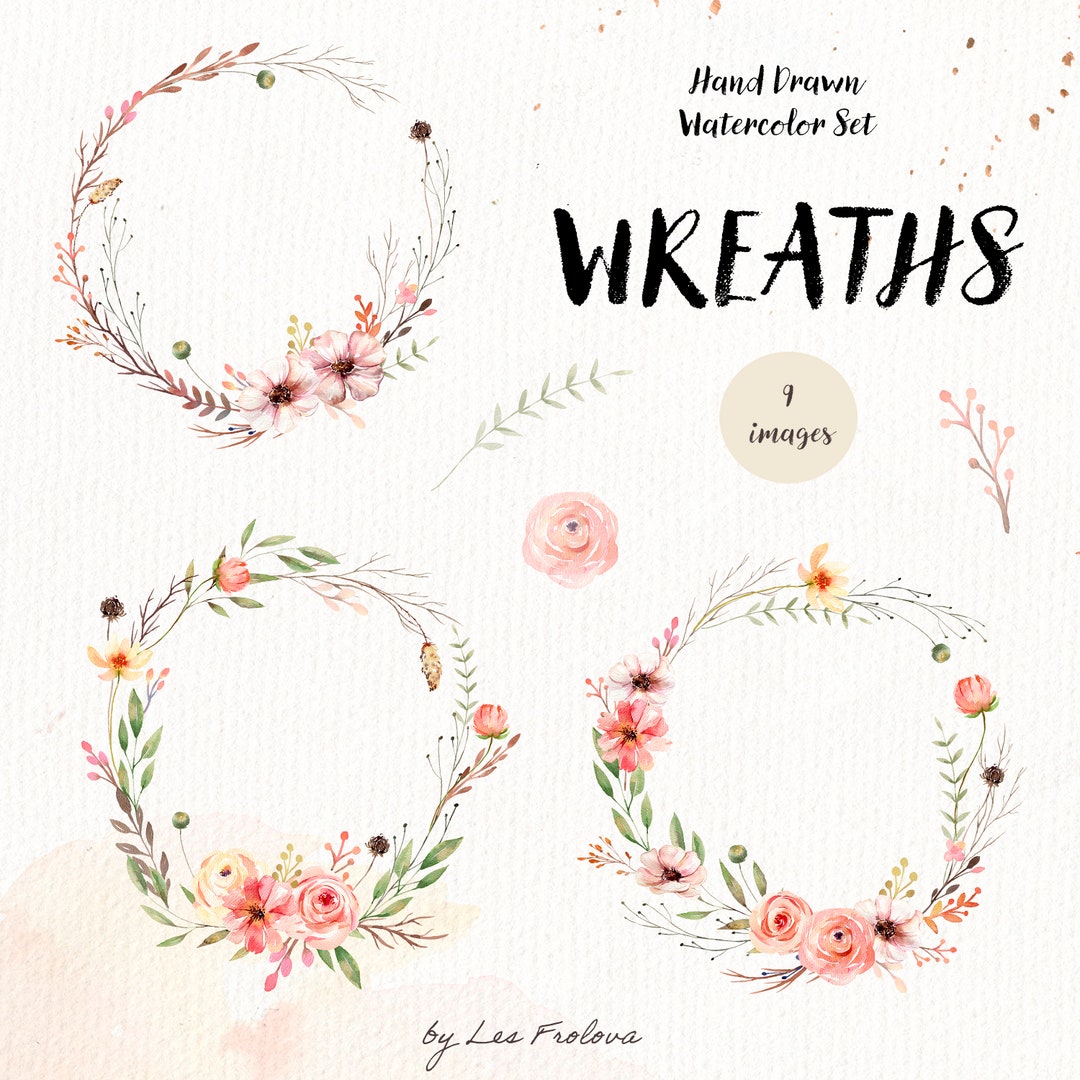 Floral Watercolor Wreaths Clipart,individual PNG File, Wedding Floral ...
