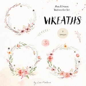 Floral Watercolor Wreaths Clipart,Individual PNG File, Wedding Floral Frame, Watercolor Roses Wreath