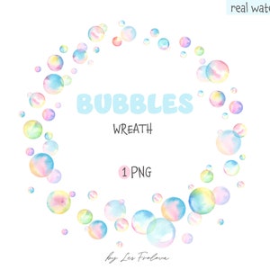 Couronne de bulles d'aquarelle, douche de bébé de bulles bleues roses, cadre de bulles d'aquarelle