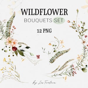 Fleurs sauvages été Bouquets Clipart - aquarelle Bouquets Clipart PNG - mariage Floral invite