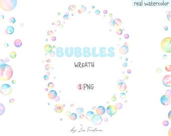 Soap Bubbles Wreath, Pink Blue Watercolor Bubbles Baby Shower, Watercolor Bubbles Wreath